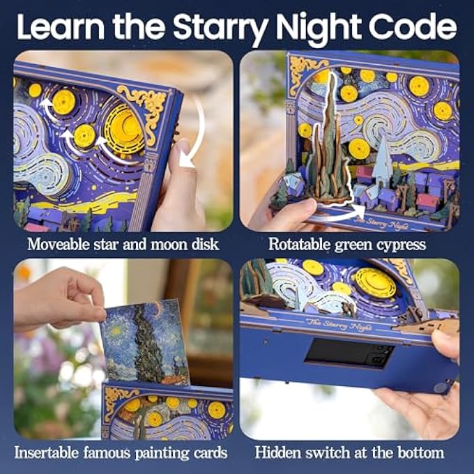 3D PUZZLE STARRY NIGHT, WOODEN FLOWER MODEL KIT, HANGABLE WALL ART DECOR, DIY CONSTRUCTION SET - Image 4